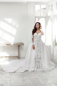 luxury bridal gown with overskirt