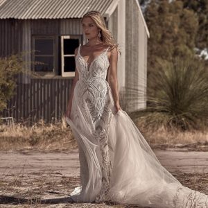 Wedding gown with overskirt