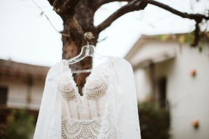 real bride wedding dress on a hanger