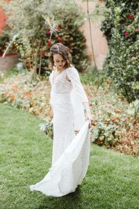 real bride in white april wedding dress