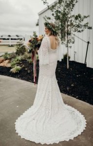 full lace gown with bell sleeves