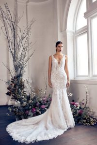 woman in champagne wedding dress