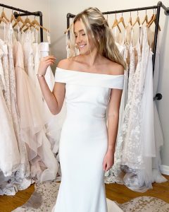 modern wedding dress - fitted crepe with off the shoulder straps