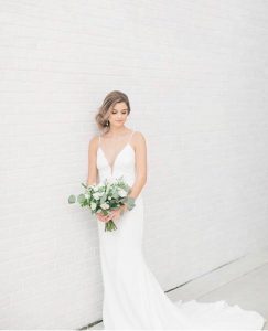 fit to flair wedding gown crepe plunging neckline