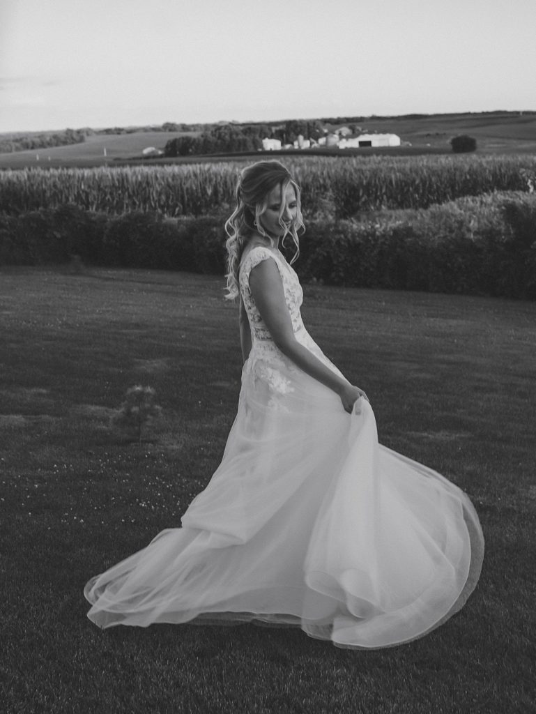 real bride twirling in her dress